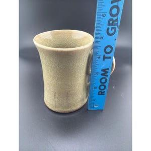 Handmade Studio Pottery Mug Sage Green Crackle Glaze Thumb Rest Signed image 6