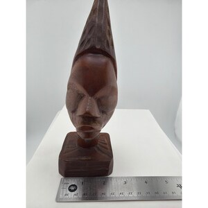 Hand Carved Wood Face Sculpture Pedestal Folk Art Decor image 3
