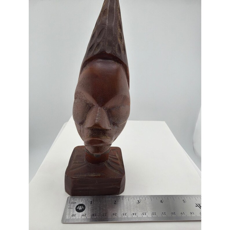 Hand Carved Wood Face Sculpture Pedestal Folk Art Decor image 3