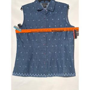 Style & Co Women's Denim Sleeveless Button Up Shirt 16 Blue Embroidered image 5