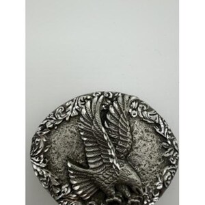 Vintage Silver Tone Eagle Belt Buckle Western Floral Scroll Americana image 1