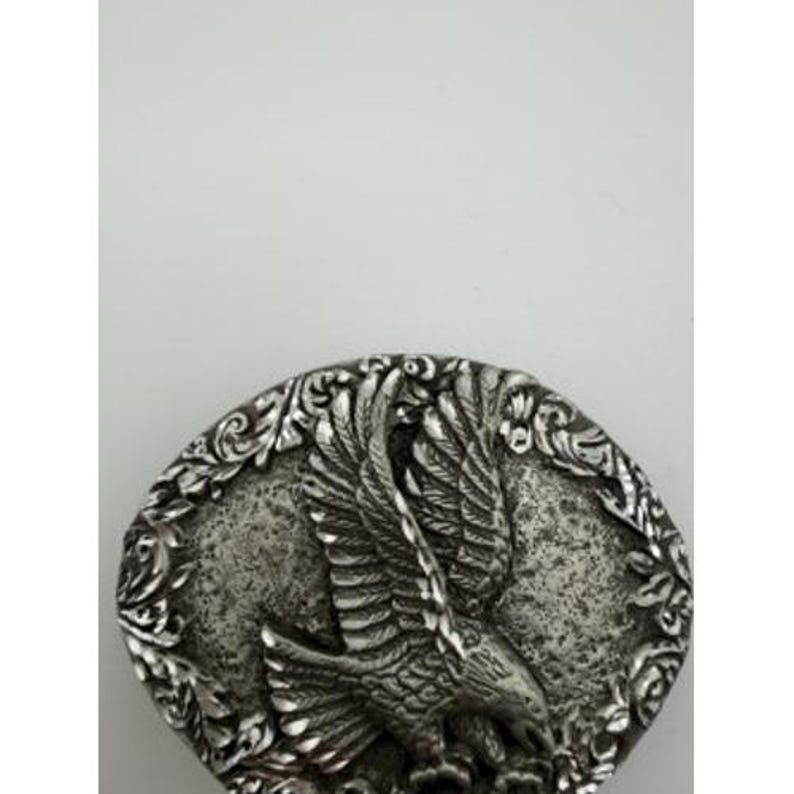 Vintage Silver Tone Eagle Belt Buckle Western Floral Scroll Americana image 1