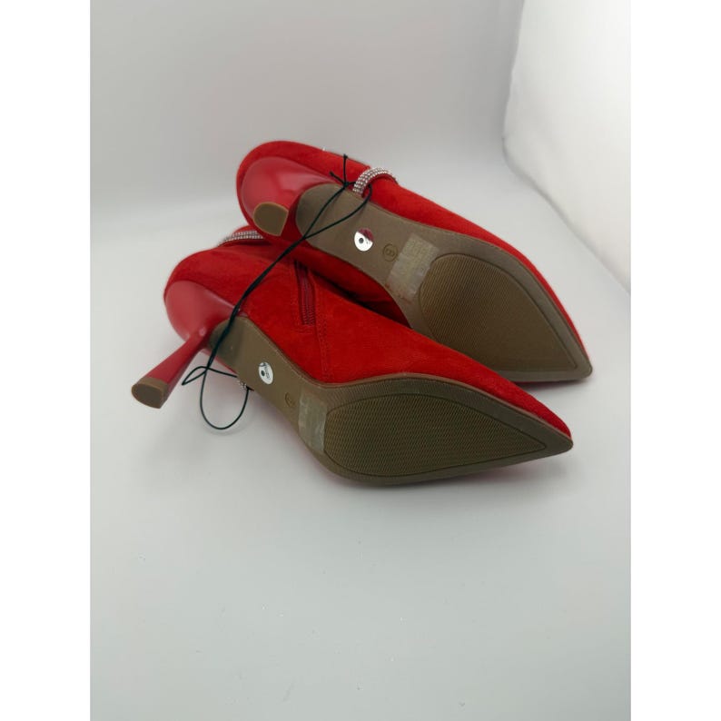 Charlotte Russe Red Faux Suede Rhinestone Wrap Ankle Booties Size 8 image 6