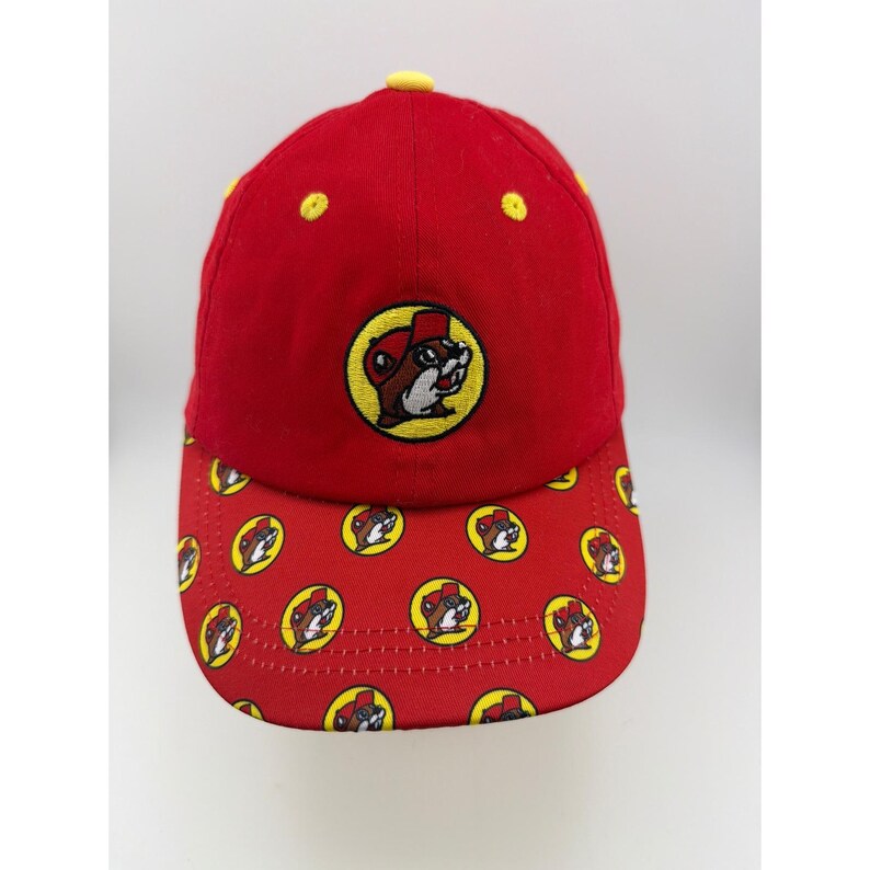 Buc-ee's Youth Red Baseball Cap Beaver Logo UPF 50 Print Brim Elastic image 2