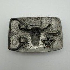 Vintage Silver Tone Western Belt Buckle Longhorn Skull Feather Cowboy Rodeo image 2