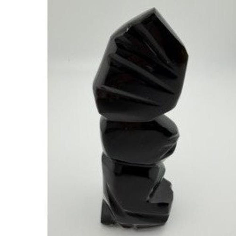 Abstract Obsidian Carved Stone Sculpture Black Geometric Modern Decor image 4