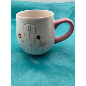 Dolly Parton Pink Cowboy Boot Butterfly Stoneware Coffee Mug 4 Inch image 1