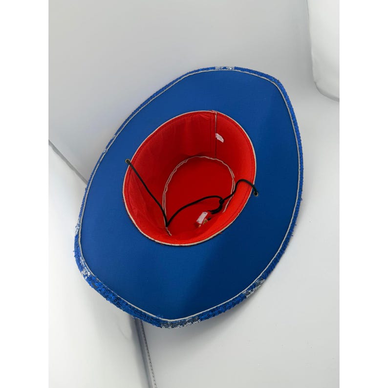 Sombrero de vaquero patriótico con lentejuelas y estrellas rojas, blancas y azules, accesorio para disfraz del 4 de julio. imagen 5