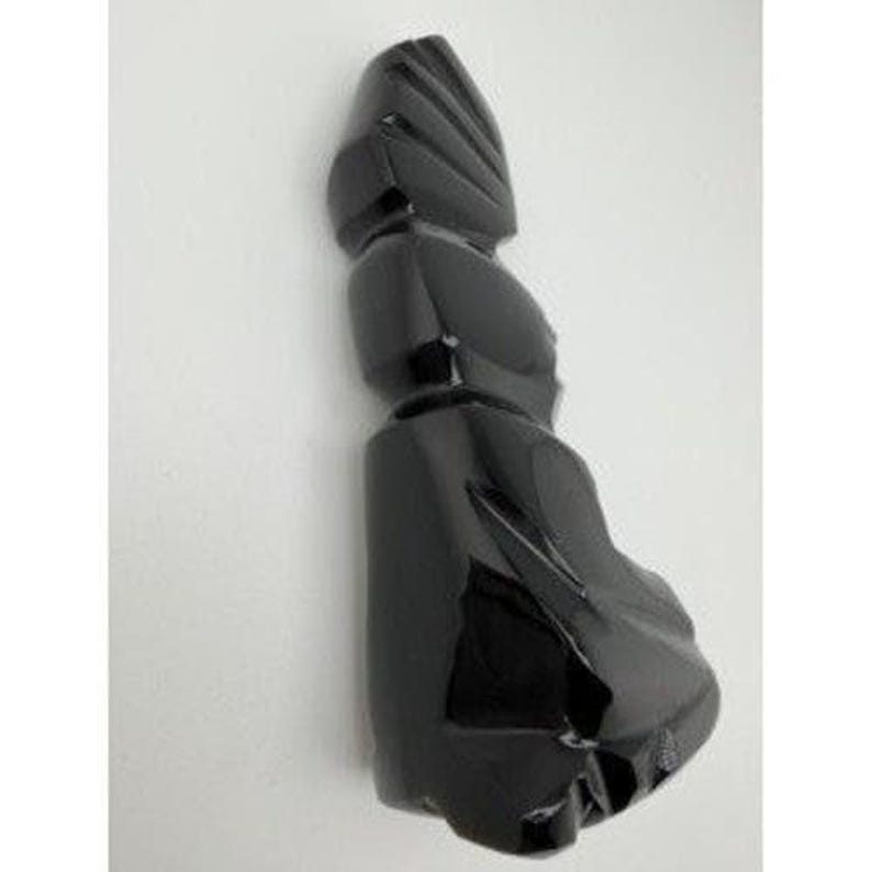 Abstract Obsidian Carved Stone Sculpture Black Geometric Modern Decor image 2