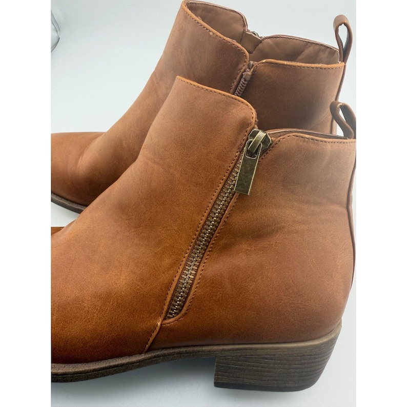Jeossy DJY903 Tan Brown Faux Leather Side Zip Ankle Boots Womens 9.5 image 7