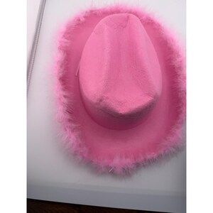 Pink Cowboy Hat Faux Feather Trim Western Bachelorette Party Festival Costume image 5