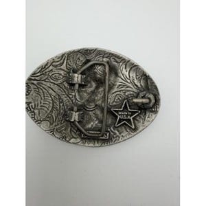 Vintage Silver Tone Eagle Belt Buckle Western Floral Scroll Americana image 2