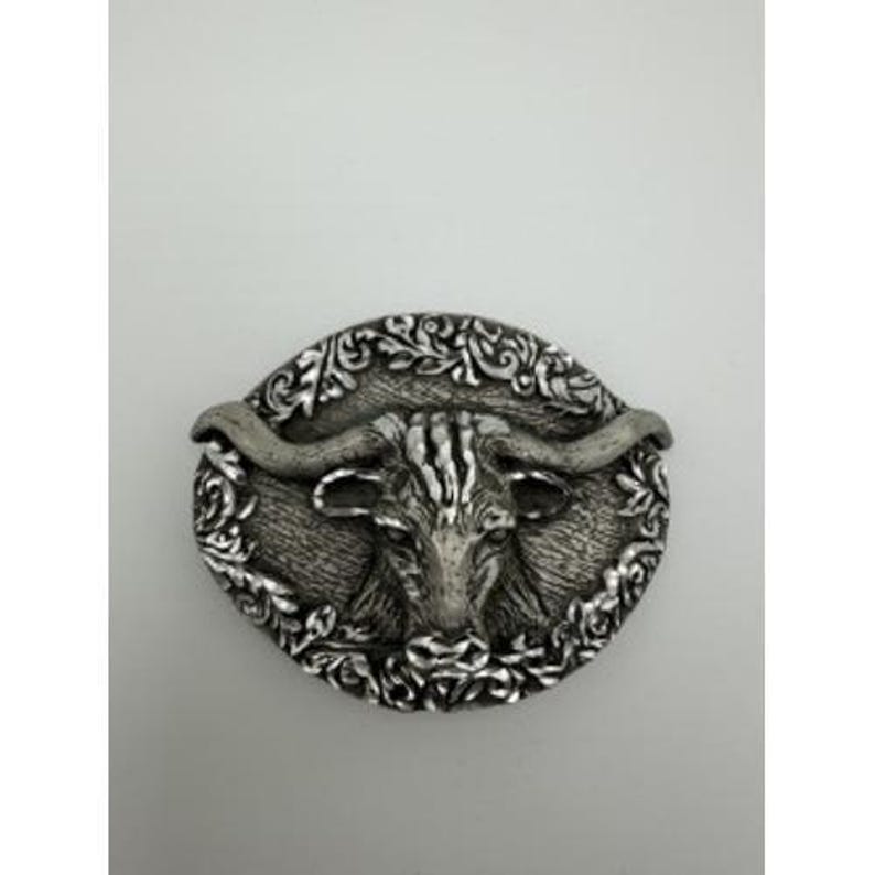 Ege Vintage zilverkleurige riemgesp met Longhorn-stiermotief afbeelding 1