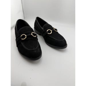 Jones New York Coral Womens Black Faux Suede Bit Loafers Gold Hardware Size 7 image 2