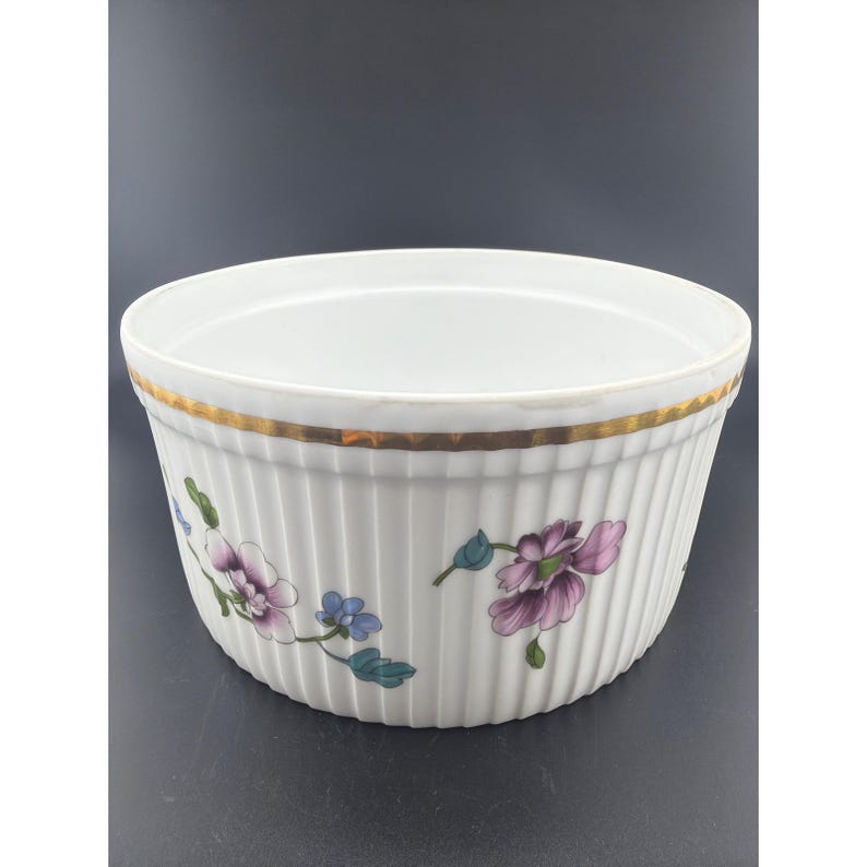 Royal Worcester Astley souffléschaal 7 inch met bloemenmotief, goudkleurig porselein, Engeland afbeelding 2