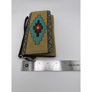 Southwestern Tapestry Wristlet Wallet Aztec Turquoise Tan Clutch image 5