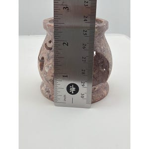 Pink Soapstone Oil Burner Tea Light Holder Moon Star Carved Stone image 5
