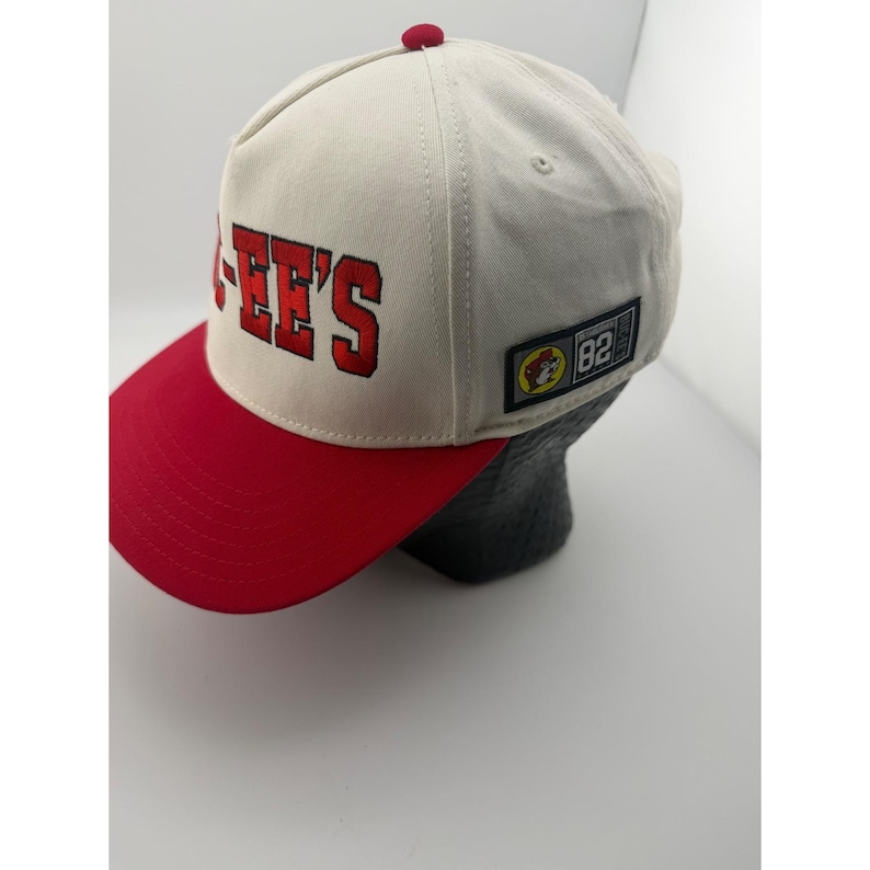 Buc-ee's Cream Red 1982 Beaver Mascot Adjustable Snapback Hat image 2