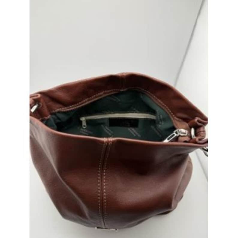I Medici Firenze Brown Leather Hobo Shoulder Bag Made in Italy Silver Logo image 2