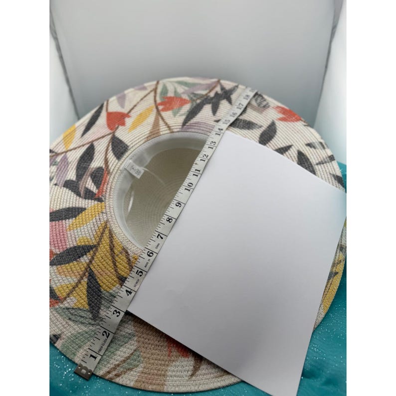 Lucky 7 USA Womens Cream Wide Brim Straw Sun Hat Floral UV Protection image 7