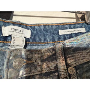 Women's Holographic Wide Leg Jeans 29 High Rise Iridescent Blue Gold Metallic image 4