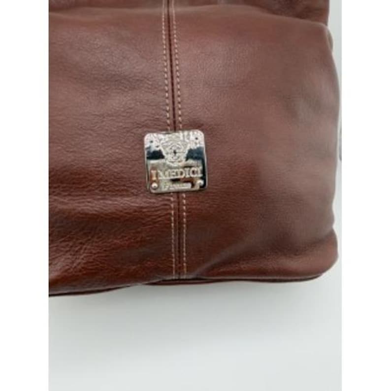 I Medici Firenze Brown Leather Hobo Shoulder Bag Made in Italy Silver Logo image 5