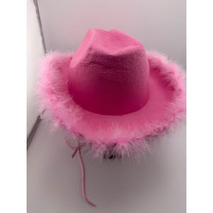 Pink Cowboy Hat Faux Feather Trim Western Bachelorette Party Festival Costume image 3
