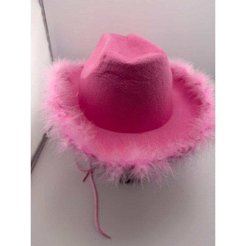 Pink Cowboy Hat Faux Feather Trim Western Bachelorette Party Festival Costume image 3