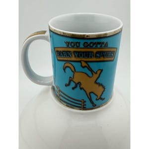 Cape Shore Earn Your Spurs Western Horse Bucking Bronco Porcelain Coffee Mug image 1