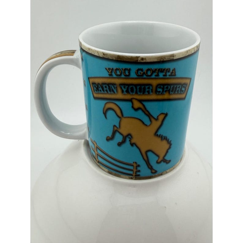 Cape Shore Earn Your Spurs Western Horse Bucking Bronco Porcelain Coffee Mug image 1