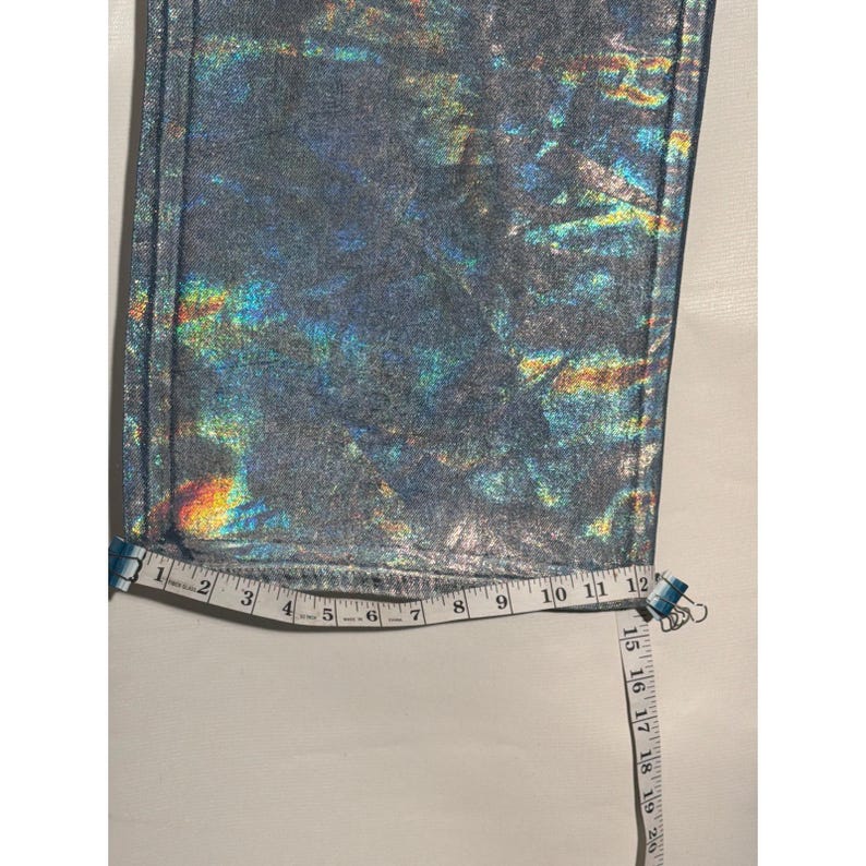 Women's Holographic Wide Leg Jeans 29 High Rise Iridescent Blue Gold Metallic image 6
