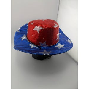 Sombrero de vaquero patriótico con lentejuelas y estrellas rojas, blancas y azules, accesorio para disfraz del 4 de julio. imagen 2