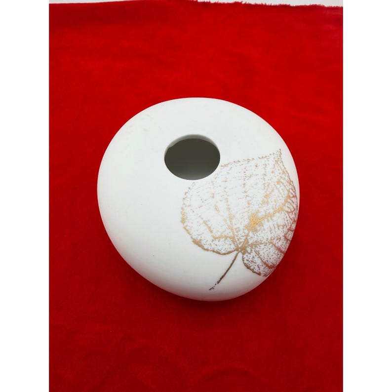 Räder Porcelain Pebble Bud Vase White Gold Leaf German Design 5.5 Inch image 1