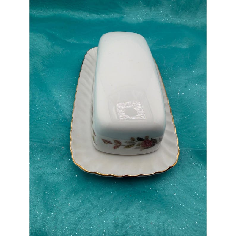 Kreative Butterdose aus feinem China, antik, mit Rosenmuster, 2345, Japan, Goldrand, Weiß Bild 2
