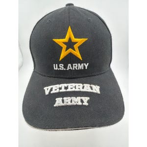 Casquette de baseball ajustable noire et or brodée, vétéran de l'armée américaine image 1