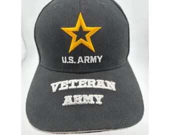 Casquette de baseball ajustable noire et or brodée, vétéran de l'armée américaine