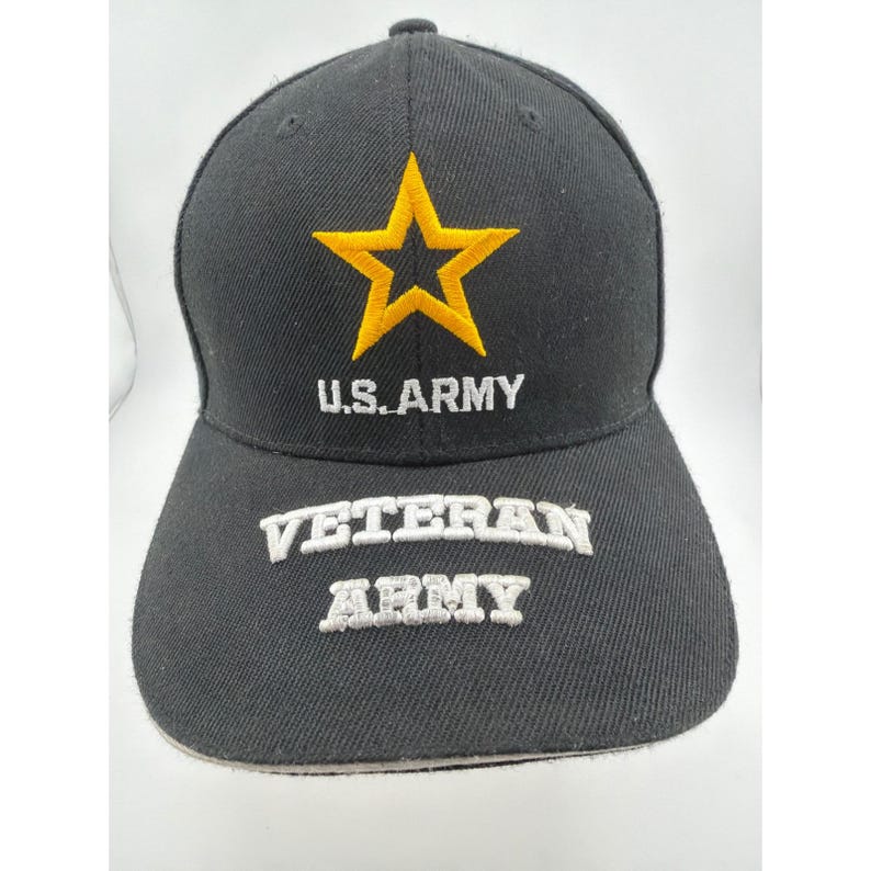 Casquette de baseball ajustable noire et or brodée, vétéran de l'armée américaine image 1