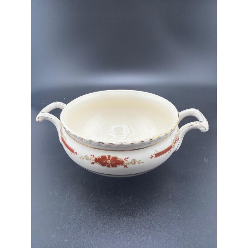 Vintage Johnson Bros English Guildford Maroon Double Handle Soup Bowl England image 2