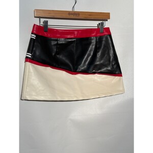 Motorcycle Girl Faux Leather Mini Skirt S US 4 EU 36 Red Black Racing Graphic image 5