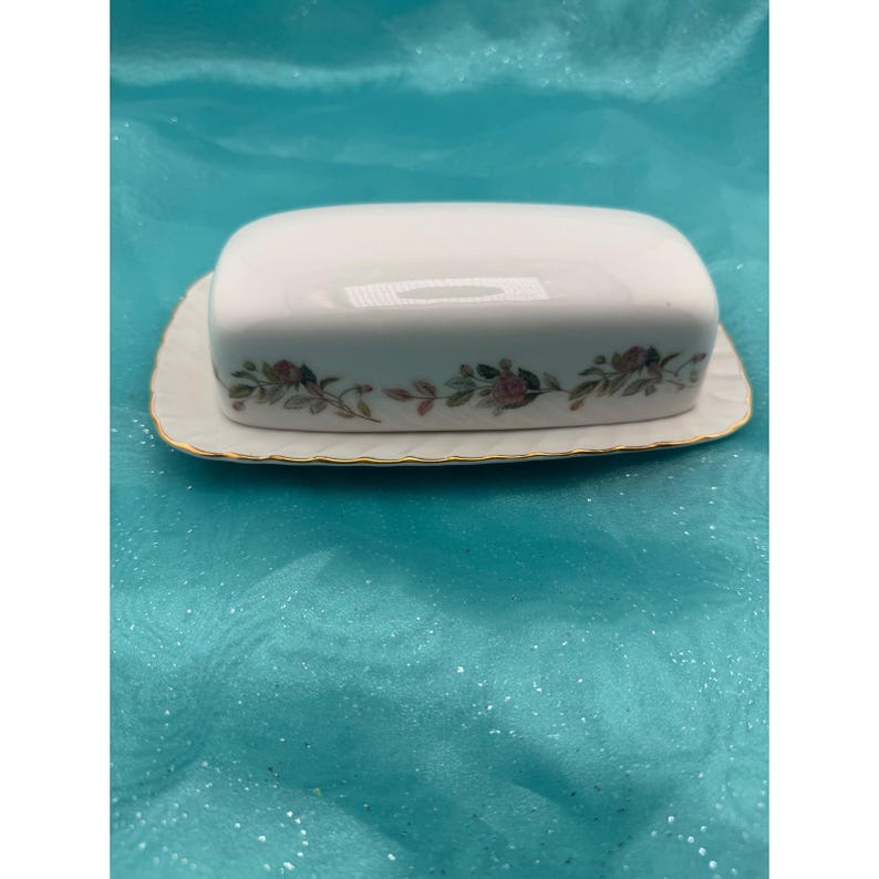 Kreative Butterdose aus feinem China, antik, mit Rosenmuster, 2345, Japan, Goldrand, Weiß Bild 1