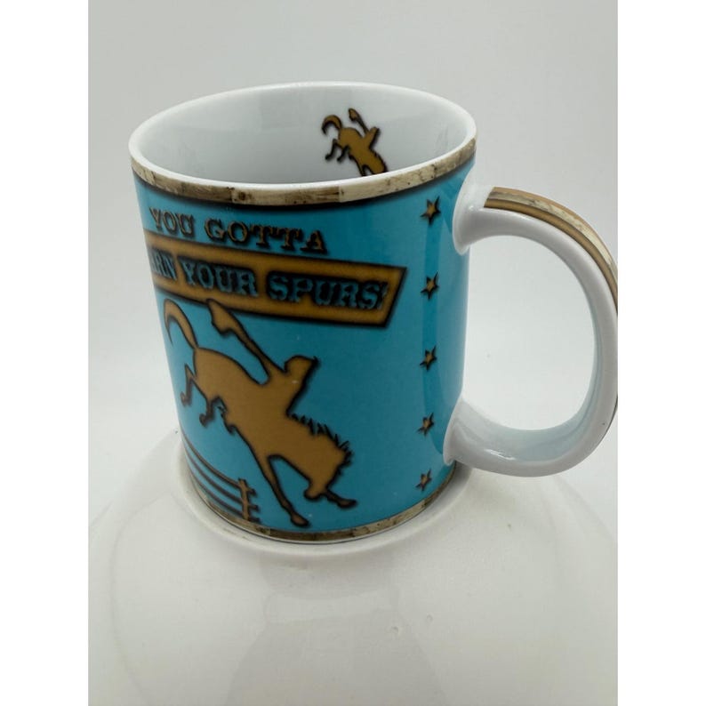 Cape Shore Earn Your Spurs Western Horse Bucking Bronco Porcelain Coffee Mug image 2