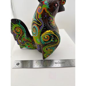 Hand Painted Wood Rooster Figurine Colorful Alebrije Style Folk Art Sculpture image 7