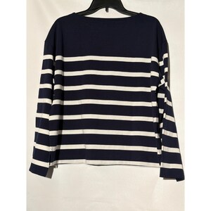 J.Crew Women's Striped Boatneck Long Sleeve Top M Navy White Relaxed Fit image 2