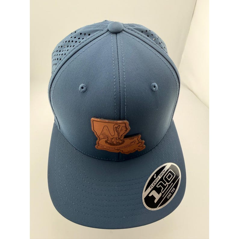 Branded Bills Louisiana Leather Patch Flexfit 110 Navy Snapback Hat image 5
