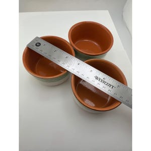 Set of 3 Stoneware Ramekins Terracotta Green Speckled Cream Ceramic Small Bowls image 4