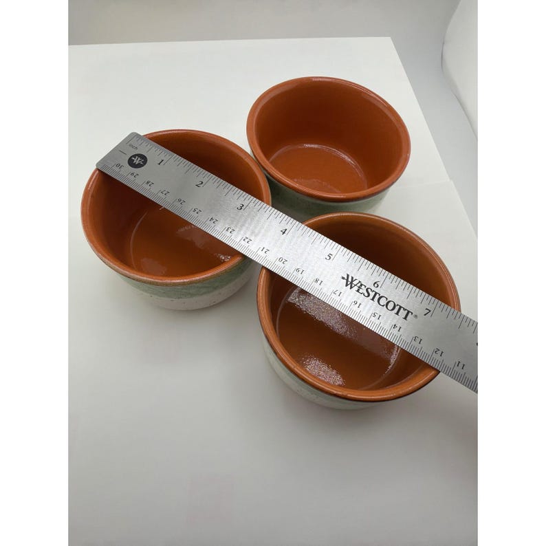 Set of 3 Stoneware Ramekins Terracotta Green Speckled Cream Ceramic Small Bowls image 4