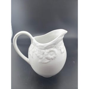 Cooks Club Whitehall Creamer Pitcher White Embossed Floral Porcelain 4.5 Inch image 2