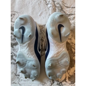 Nike Baseball Cleats White Navy Blue Swoosh Size 14 image 5