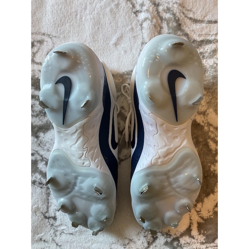 Nike Baseball Cleats White Navy Blue Swoosh Size 14 image 5