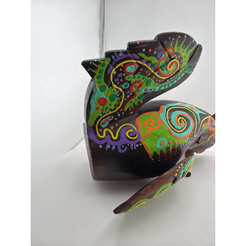 Hand Painted Wood Rooster Figurine Colorful Alebrije Style Folk Art Sculpture image 5